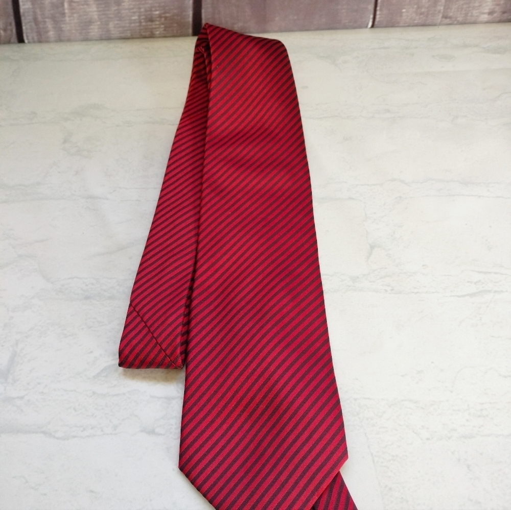 Lavin Men's Silk Necktie Tie Made In Italy Formal Red Striped Handsewn - Picture 4 of 10
